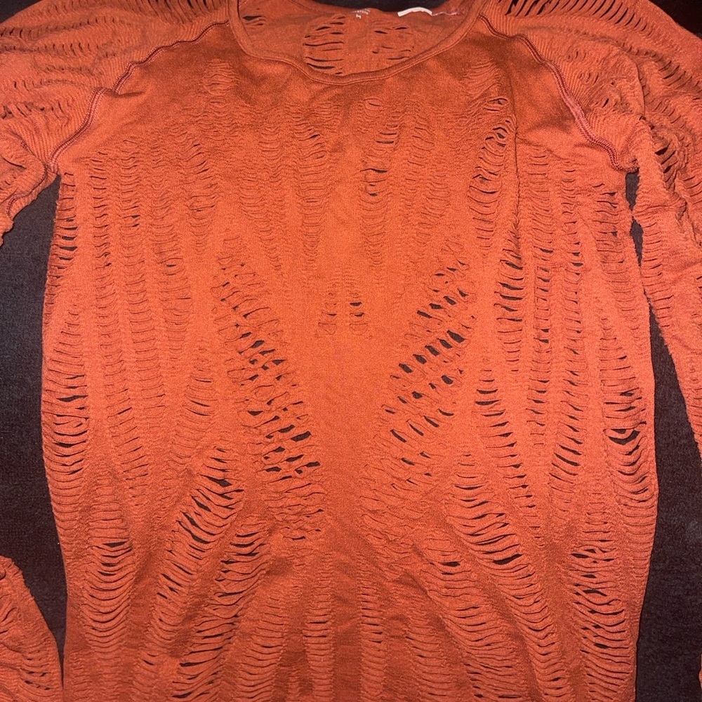 ALO Yoga LS Rust Wanderer Stretch Seamless Cutout Top Size Medium - Picture 9 of 14